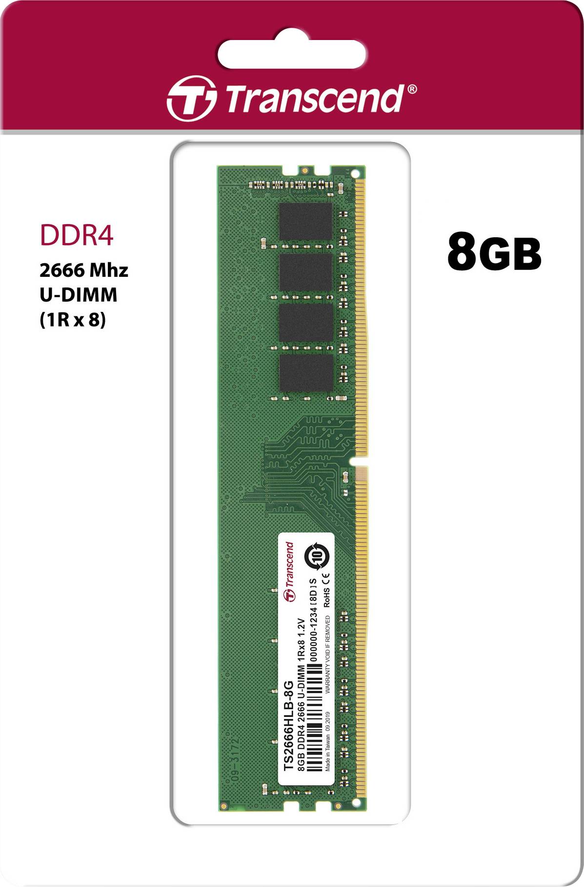 Transcend TS2666HLB-8G PC-Arbeitsspeicher Modul DDR4 8 GB 1 x 8 GB Non-ECC 2666 MHz 288pin DIMM CL19 TS2666HLB-8G