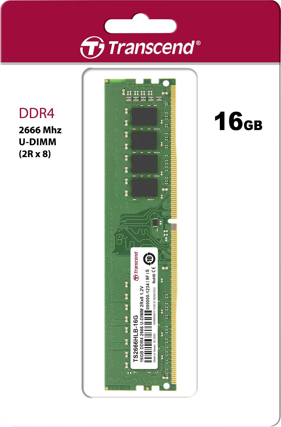 Transcend PC-Arbeitsspeicher Modul DDR4 16 GB 1 x 16 GB 2666 MHz 288pin DIMM CL19 TS2666HLB-16G