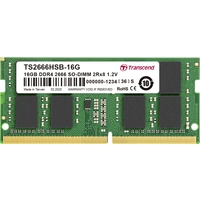 Transcend Laptop-Arbeitsspeicher Modul DDR4 16 GB 1 x 16 GB 2666 MHz 260pin SO-DIMM CL19 TS2666HSB-16G Transcend Laptop-Arbeitsspeicher Modul DDR4 16 GB 1 x 16 GB 2666 MHz 260pin SO-DIMM CL19 TS2666HSB-16G
