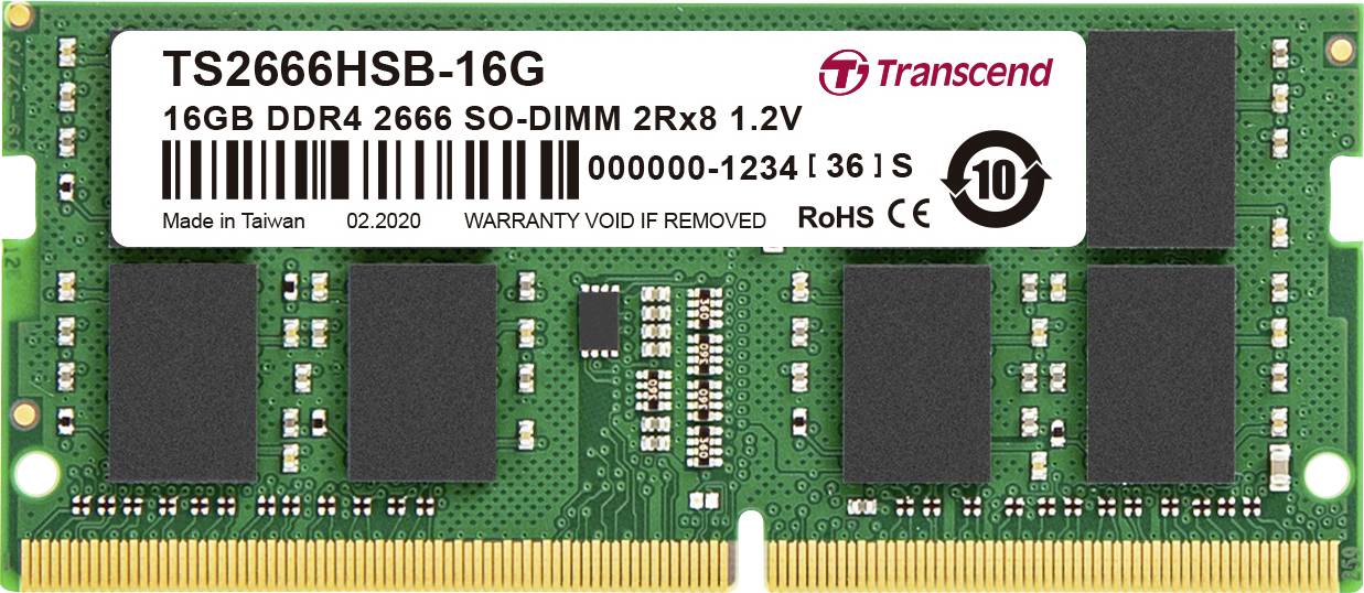Transcend TS2666HSB-16G Laptop-Arbeitsspeicher Modul DDR4 16 GB 1 x 16 GB 2666 MHz 260pin SO-DIMM CL19 TS2666HSB-16G