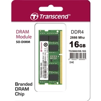 Transcend Laptop-Arbeitsspeicher Modul DDR4 16 GB 1 x 16 GB 2666 MHz 260pin SO-DIMM CL19 TS2666HSB-16G Transcend Laptop-Arbeitsspeicher Modul DDR4 16 GB 1 x 16 GB 2666 MHz 260pin SO-DIMM CL19 TS2666HSB-16G