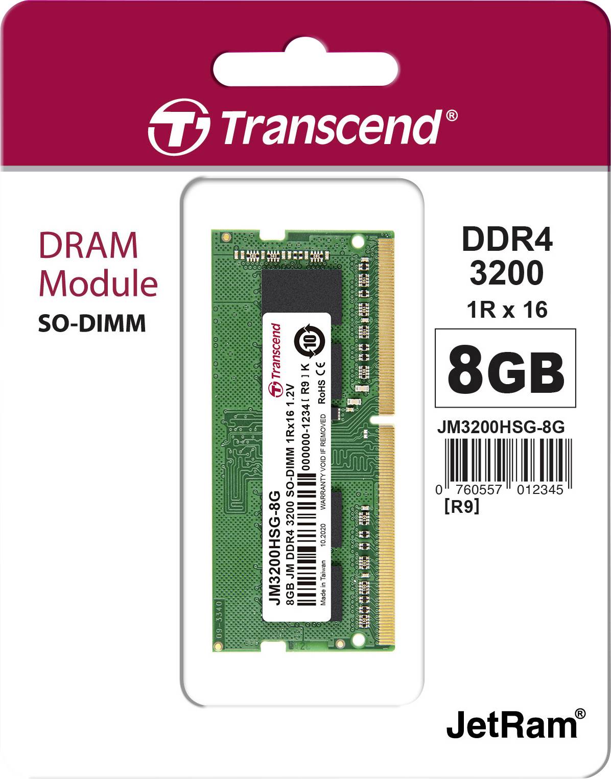 Transcend JetRAM Laptop-Arbeitsspeicher Modul DDR4 8 GB 1 x 8 GB 3200 MHz 260pin SO-DIMM JM3200HSG-8G