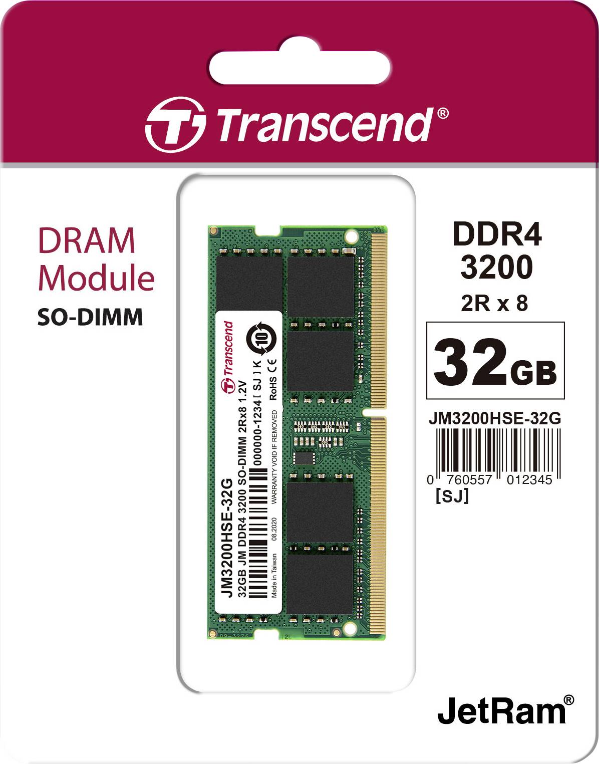 Transcend JetRAM Laptop-Arbeitsspeicher Modul DDR4 32 GB 1 x 32 GB 3200 MHz 260pin SO-DIMM JM3200HSE-32G