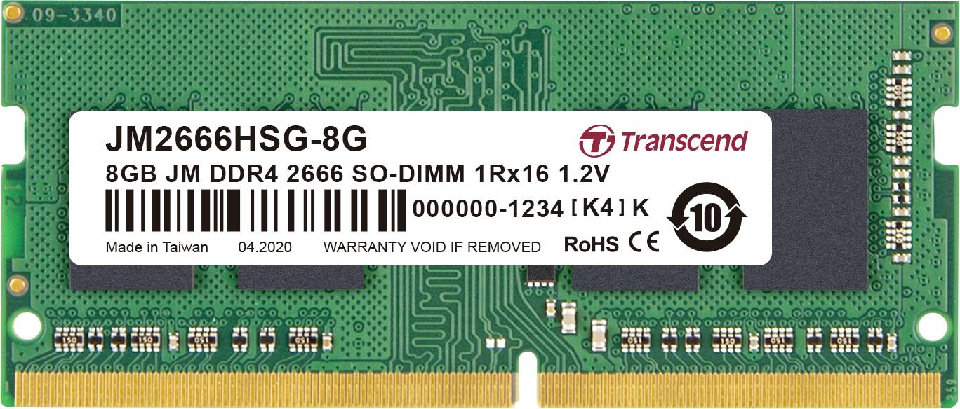 Transcend JetRAM Laptop-Arbeitsspeicher Modul DDR4 8 GB 1 x 8 GB Non-ECC 2666 MHz 260pin SO-DIMM CL19 JM2666HSG-8G