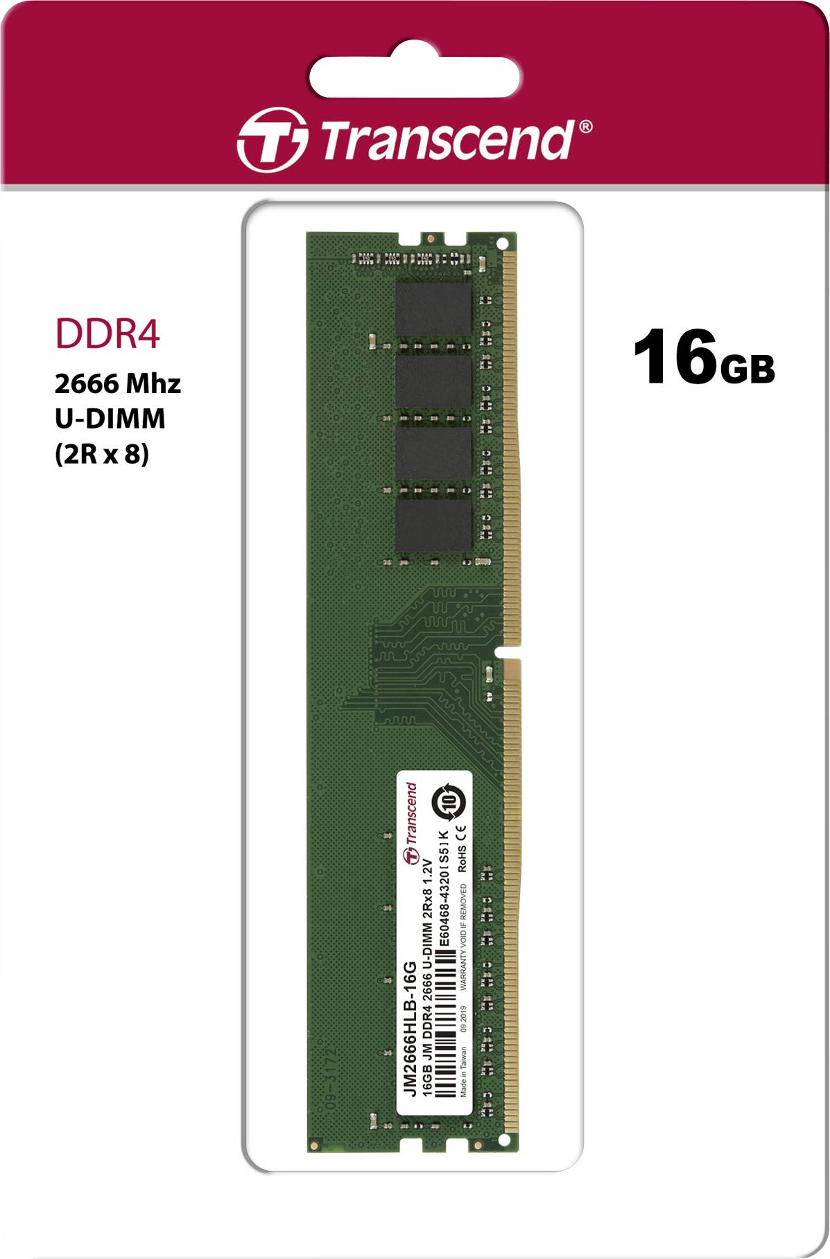 Transcend JM2666HLB-16G PC-Arbeitsspeicher Modul 16 GB 1 x 16 GB 2666 MHz 288pin DIMM CL19 JM2666HLB-16G