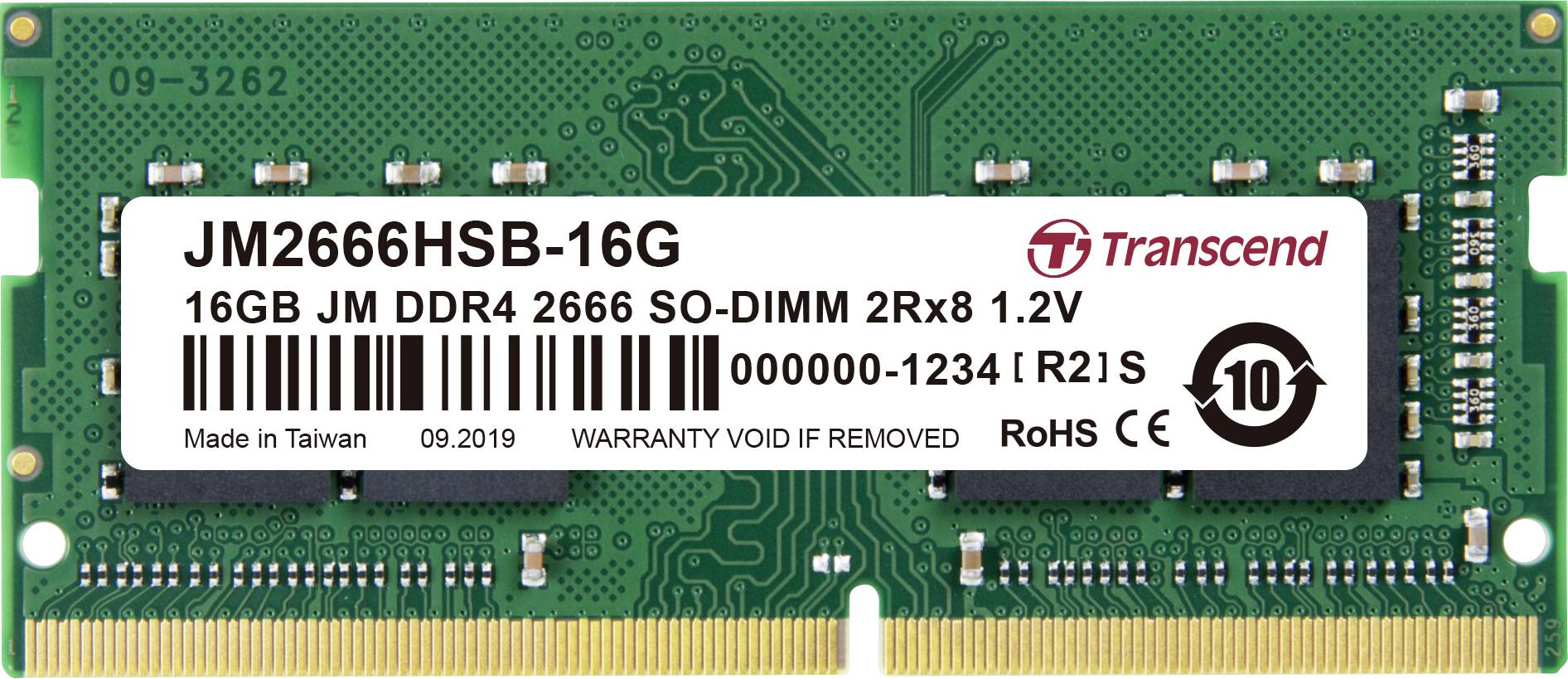 Transcend JetRAM Laptop-Arbeitsspeicher Modul DDR4 16 GB 1 x 16 GB Non-ECC 2666 MHz 260pin SO-DIMM CL19 JM2666HSB-16G