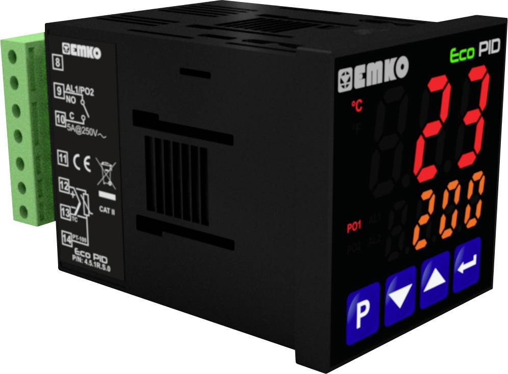Emko ecoPID.4.5.1R.S.0 Temperaturregler Pt100, J, K, R, S, T, L -199 bis +999°C Relais 5 A, SSR (L x B x H) 90 x 48 x 48mm