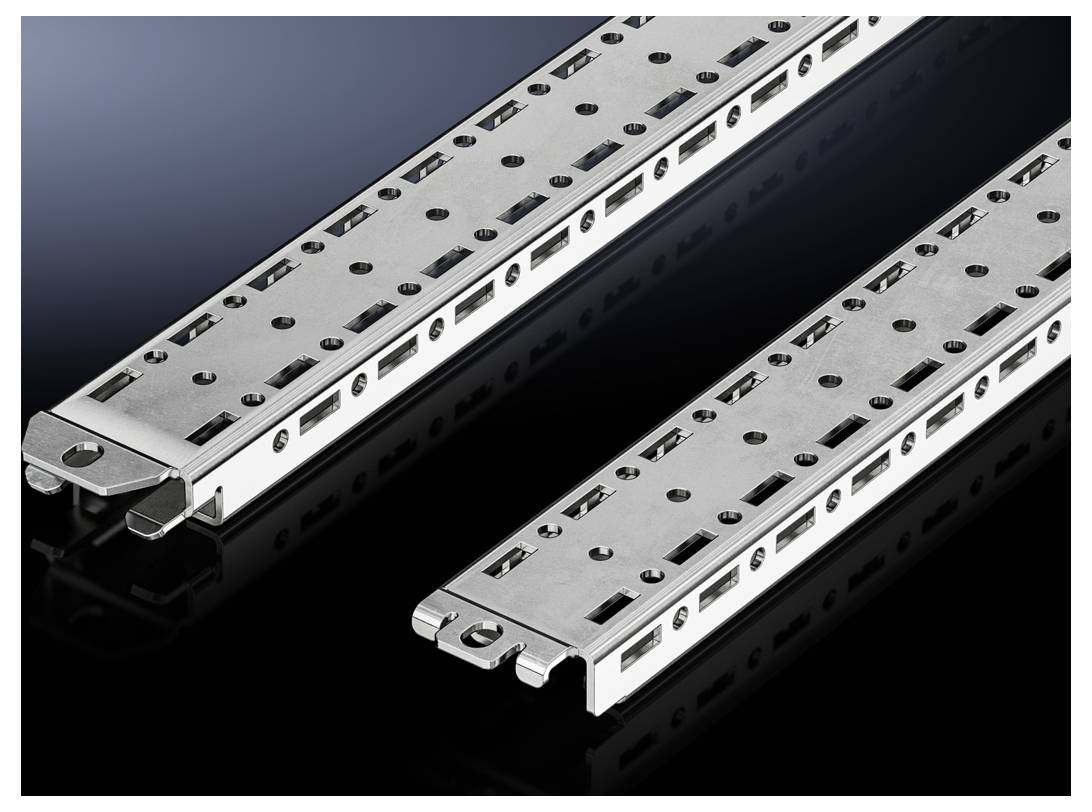 Zwei silberne Teleskopschienen auf schwarzem Hintergrund, unterschiedlich lange Ausführungen, in paralleler Anordnung.