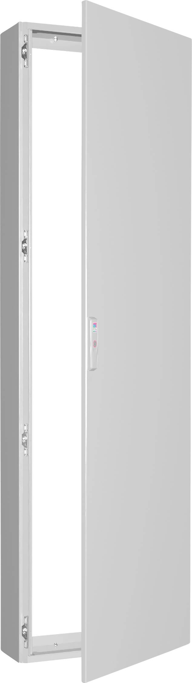 Eine weiße Tür, halb geöffnet, zeigt den Türrahmen. Die Tür verfügt über einen schlanken, minimalistischen Griff.
