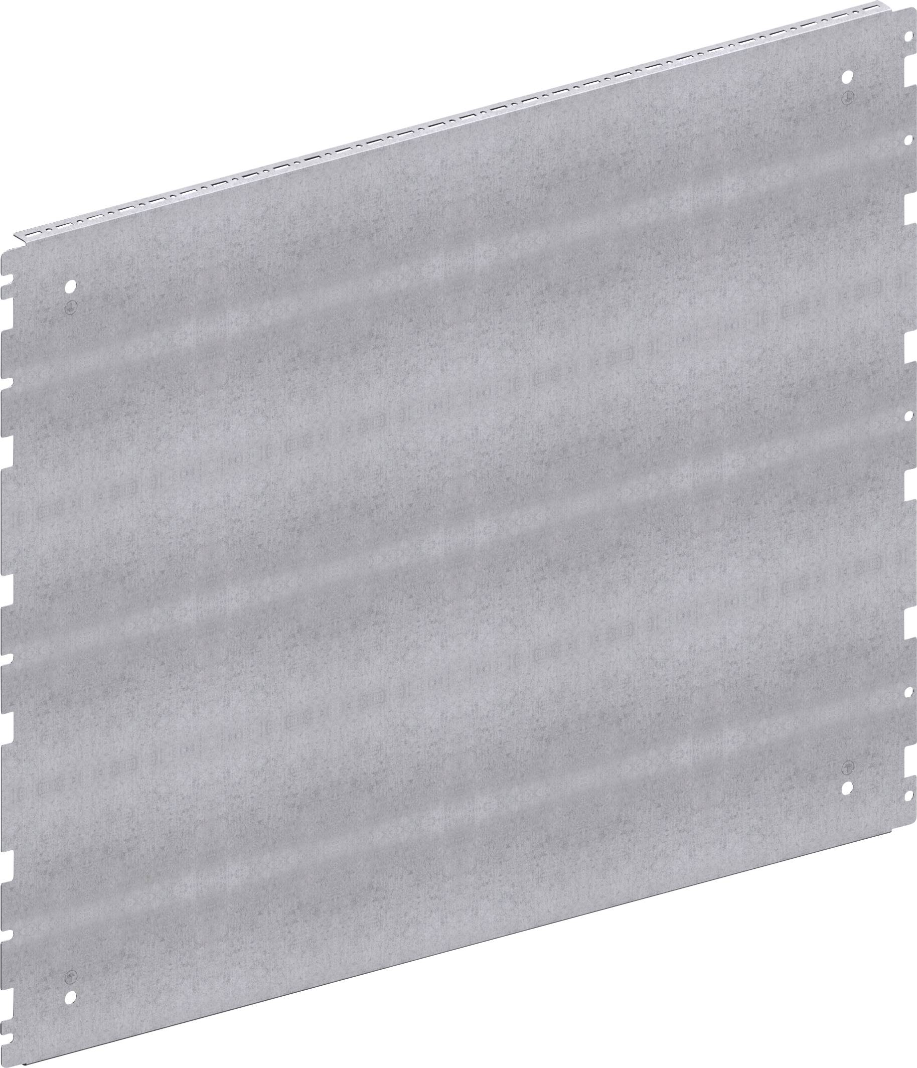 Metallplatte mit gestanzten Kanten in gleichmäßigem Muster, möglicherweise als Teil einer Konstruktions- oder Maschinenbaustruktur.