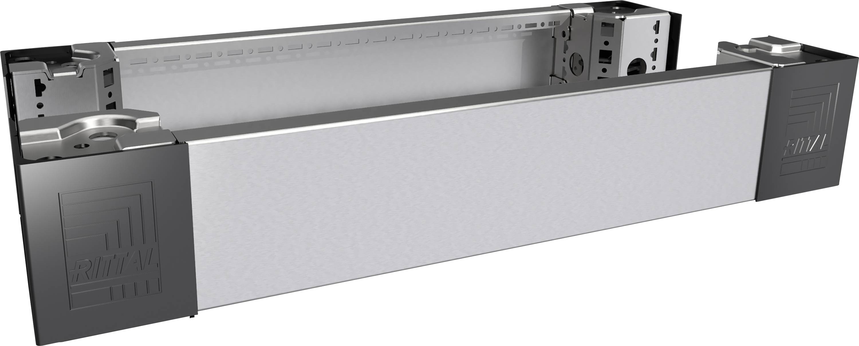 Ein silbernes, rechteckiges elektronisches Gerät mit schwarzen Details an den Enden.