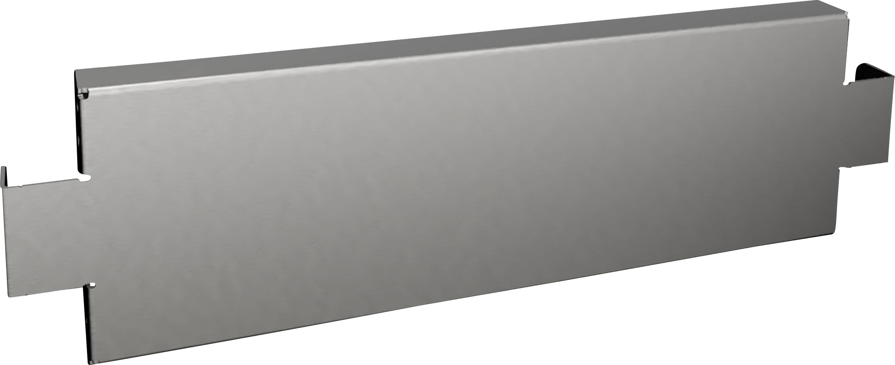 Metallische Abdeckblende in rechteckiger Form, mit seitlichen Halterungen. Oberflächenstruktur scheinbar glatt.