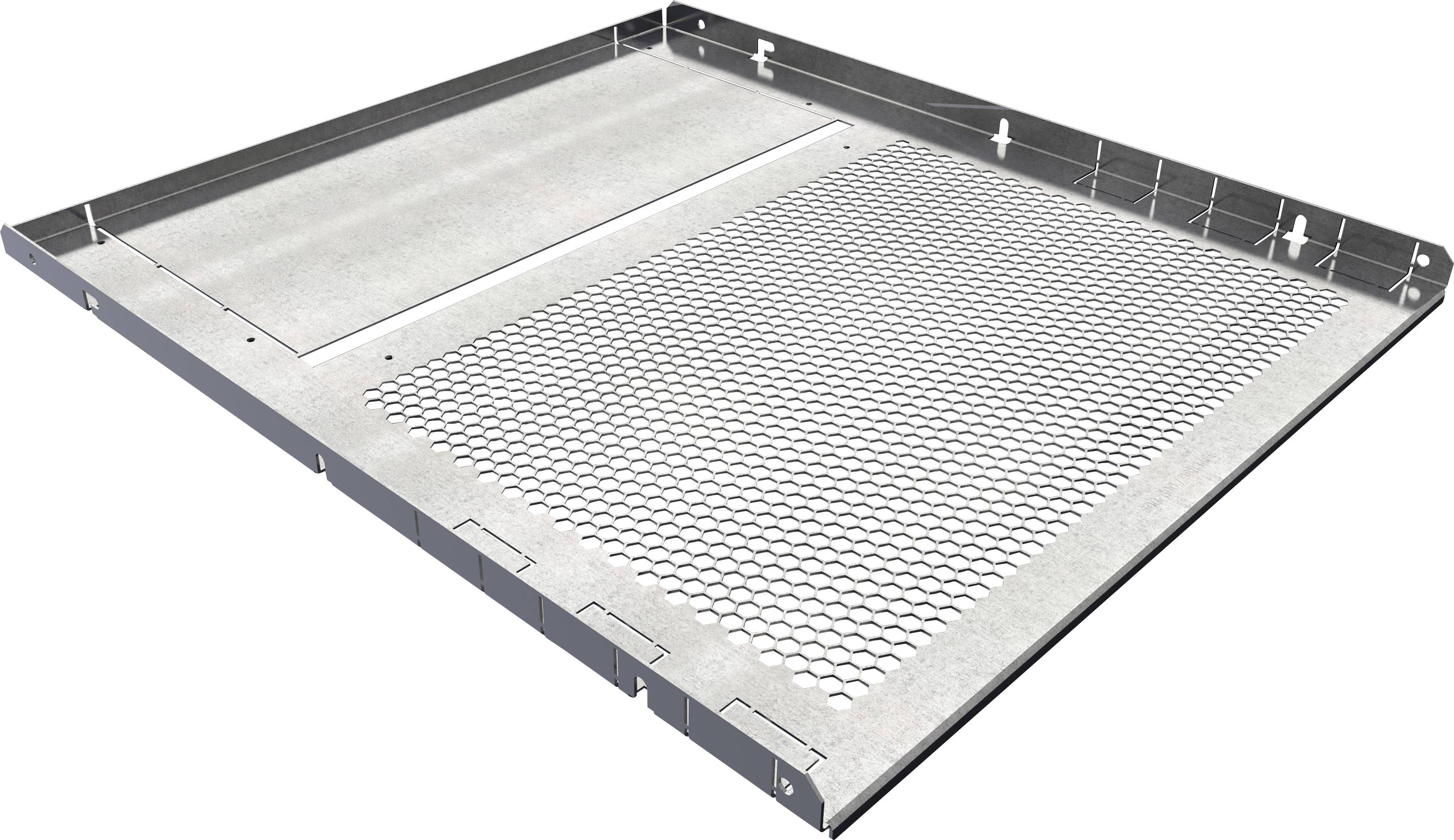 Metallrostabdeckung mit rechteckigen und wabenförmigen Öffnungen, geeignet für Entwässerungssysteme oder Lüftungsabdeckungen.