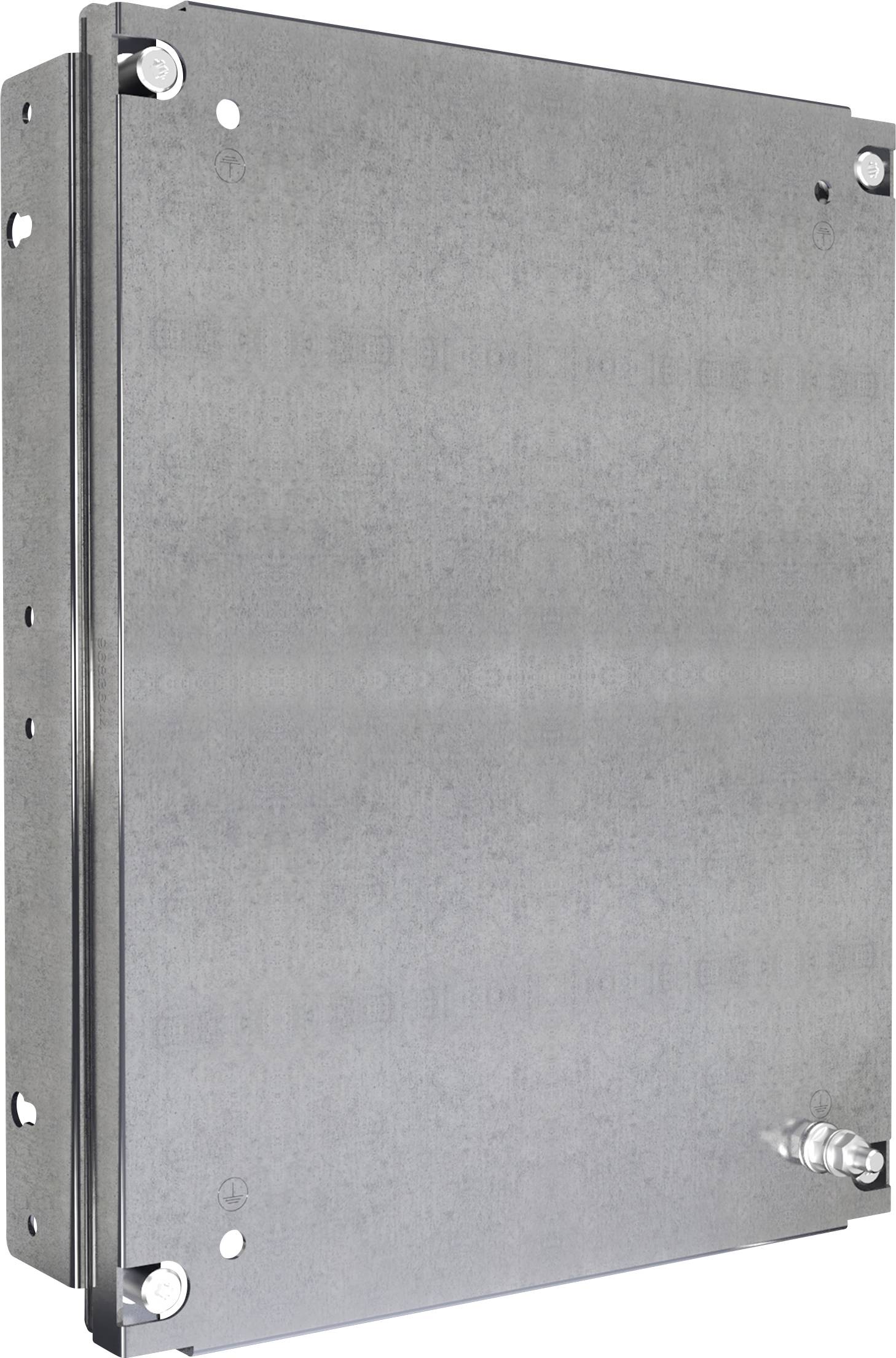 Metallplatte mit Bohrungen an den Ecken, geeignet zur Befestigung oder als Schutzabdeckung in industrieller Anwendung.