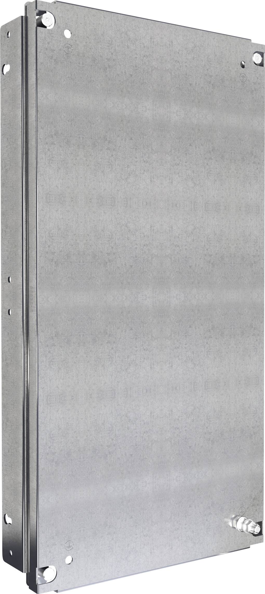 Eine rechteckige Metallschaltbox mit sichtbaren Schrauben in den Ecken, geeignet für elektrotechnische Anwendungen.