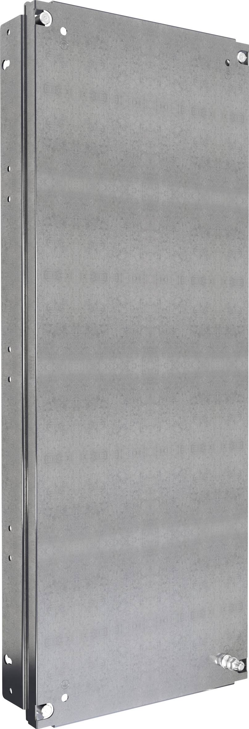 Metallplatte mit Schraubenlöchern an den Ecken, vertikal ausgerichtet, silberne Oberfläche.