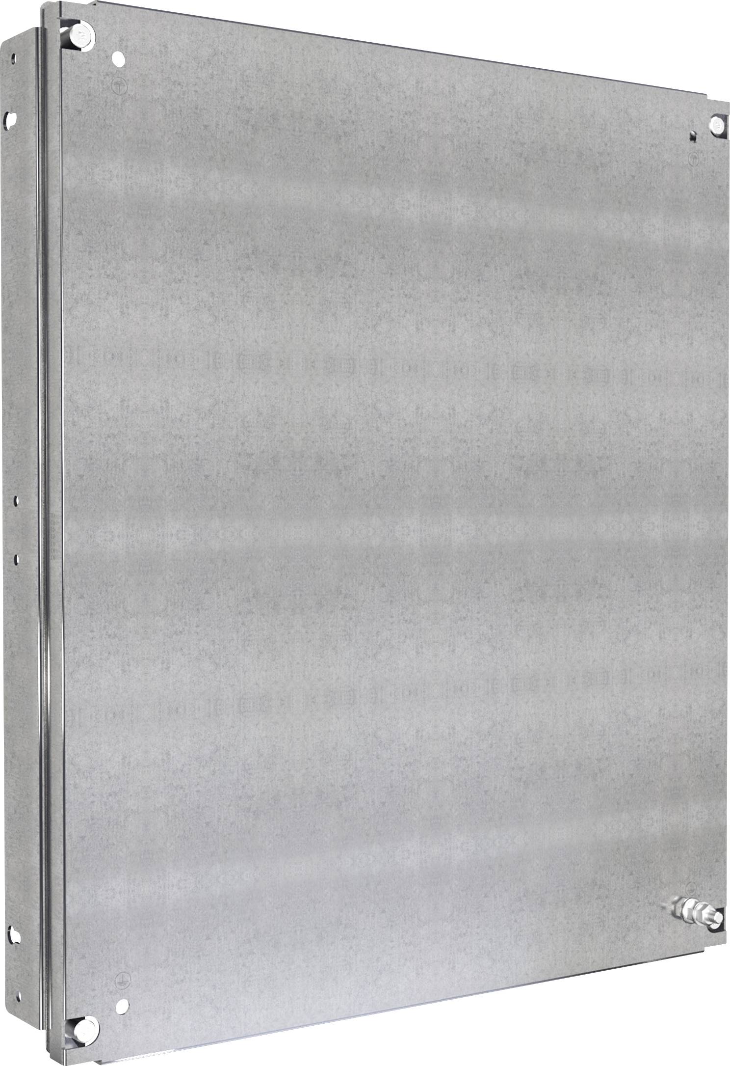 Metallisches Gehäuse, rechteckig und silberfarben, mit sichtbaren Schrauben an den Ecken für Befestigungszwecke.