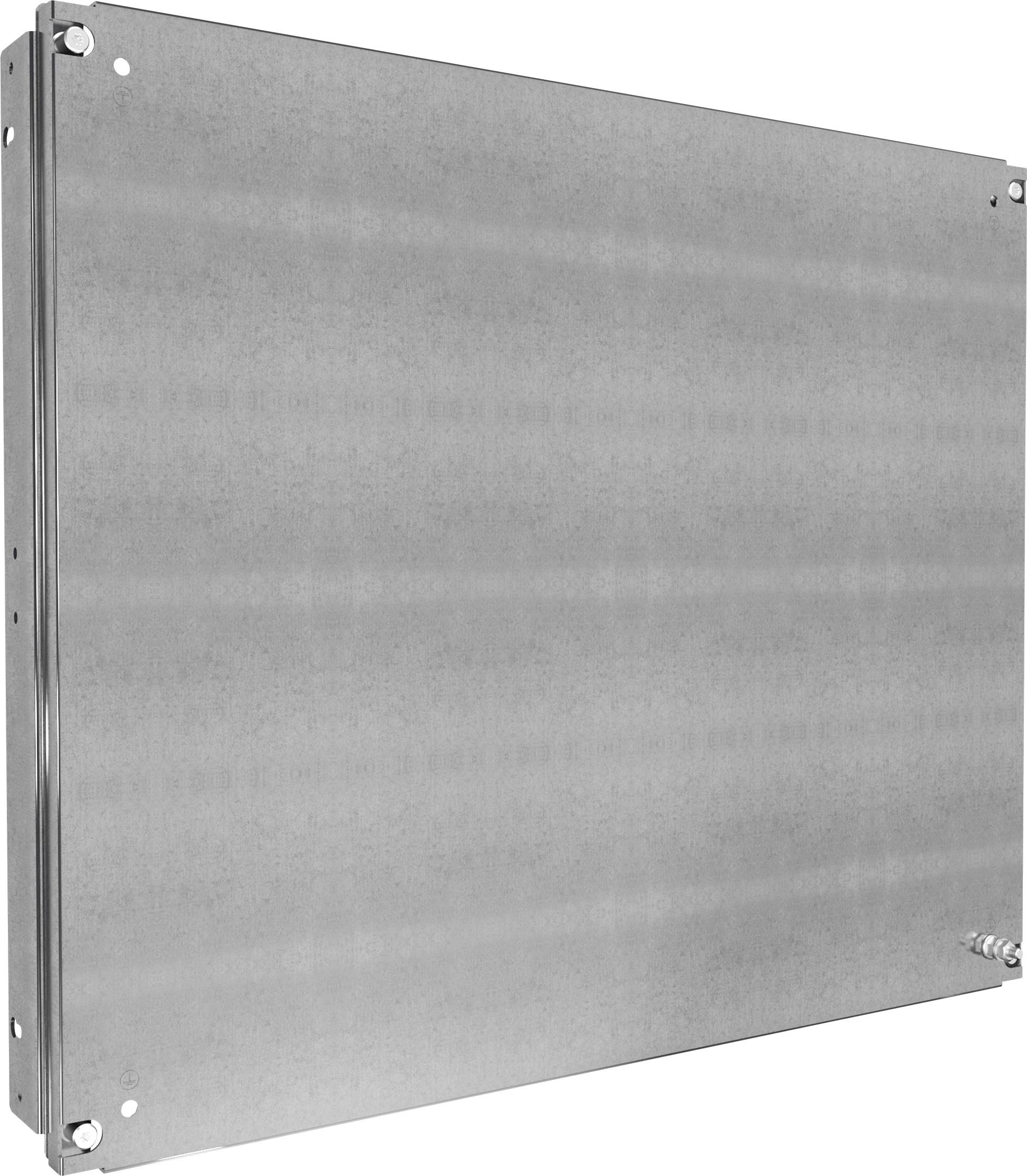 Ein rechteckiges, metallisches Gehäuse mit Schrauben an den Ecken. Es könnte zur Aufnahme von elektrischen oder elektronischen Komponenten genutzt werden.