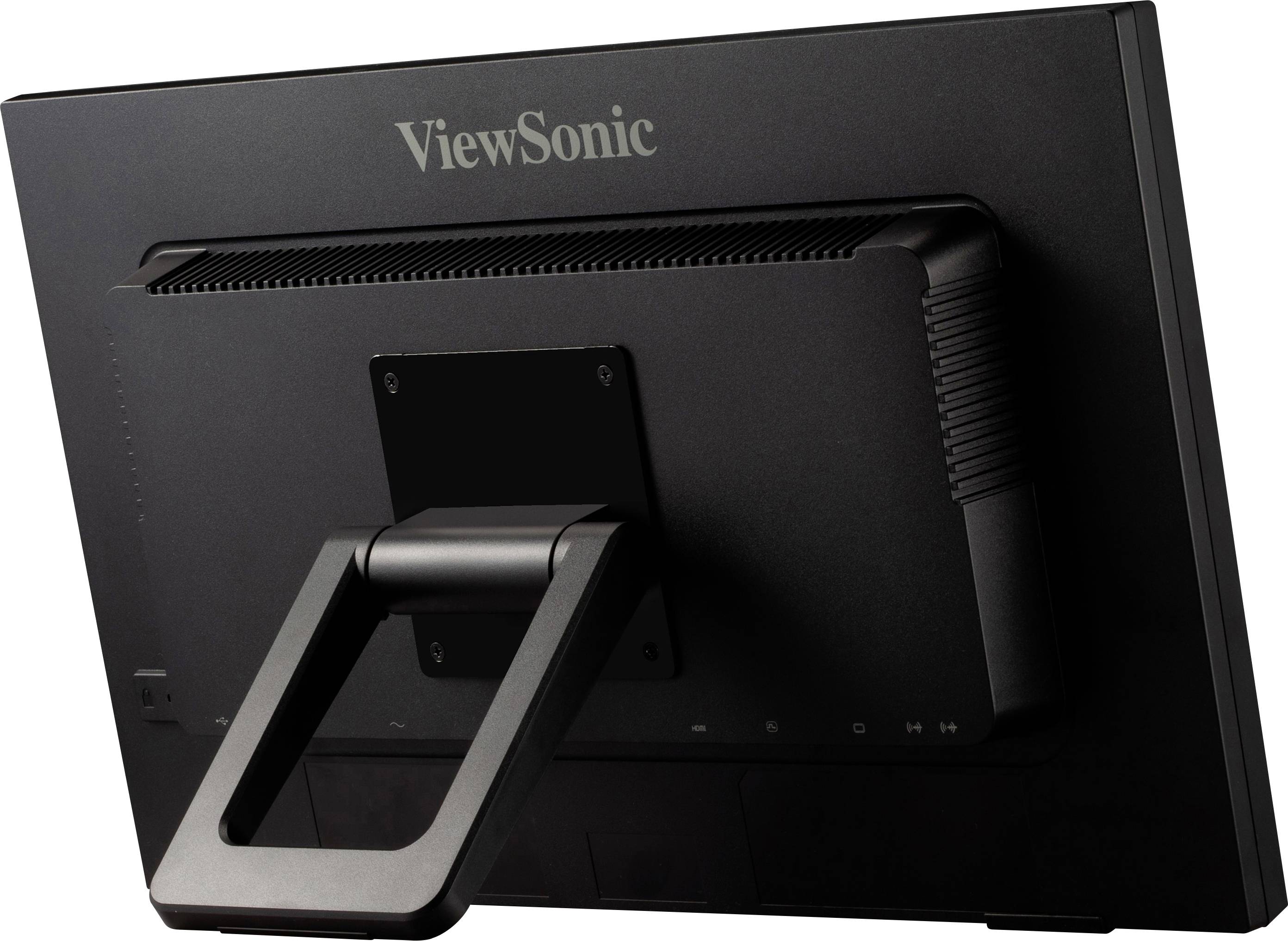Rückansicht eines schwarzen ViewSonic-Monitors mit stabilem Standfuß.