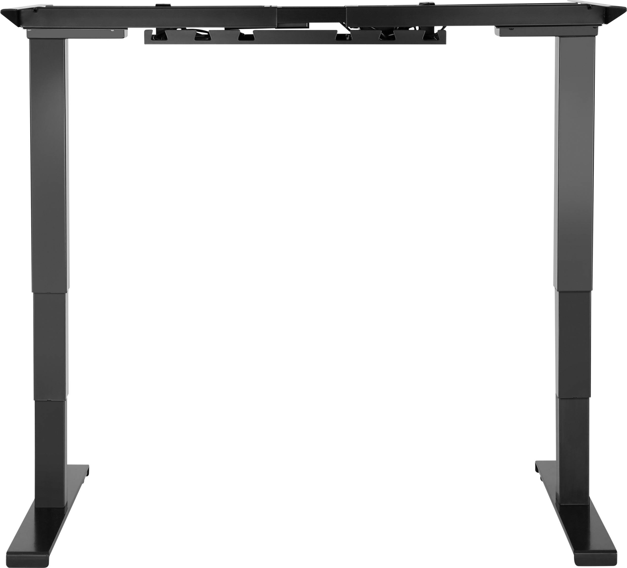 Schwarzes höhenverstellbares Tischgestell ohne Tischplatte, ideal für ergonomisches Arbeiten im Büro oder Homeoffice.
