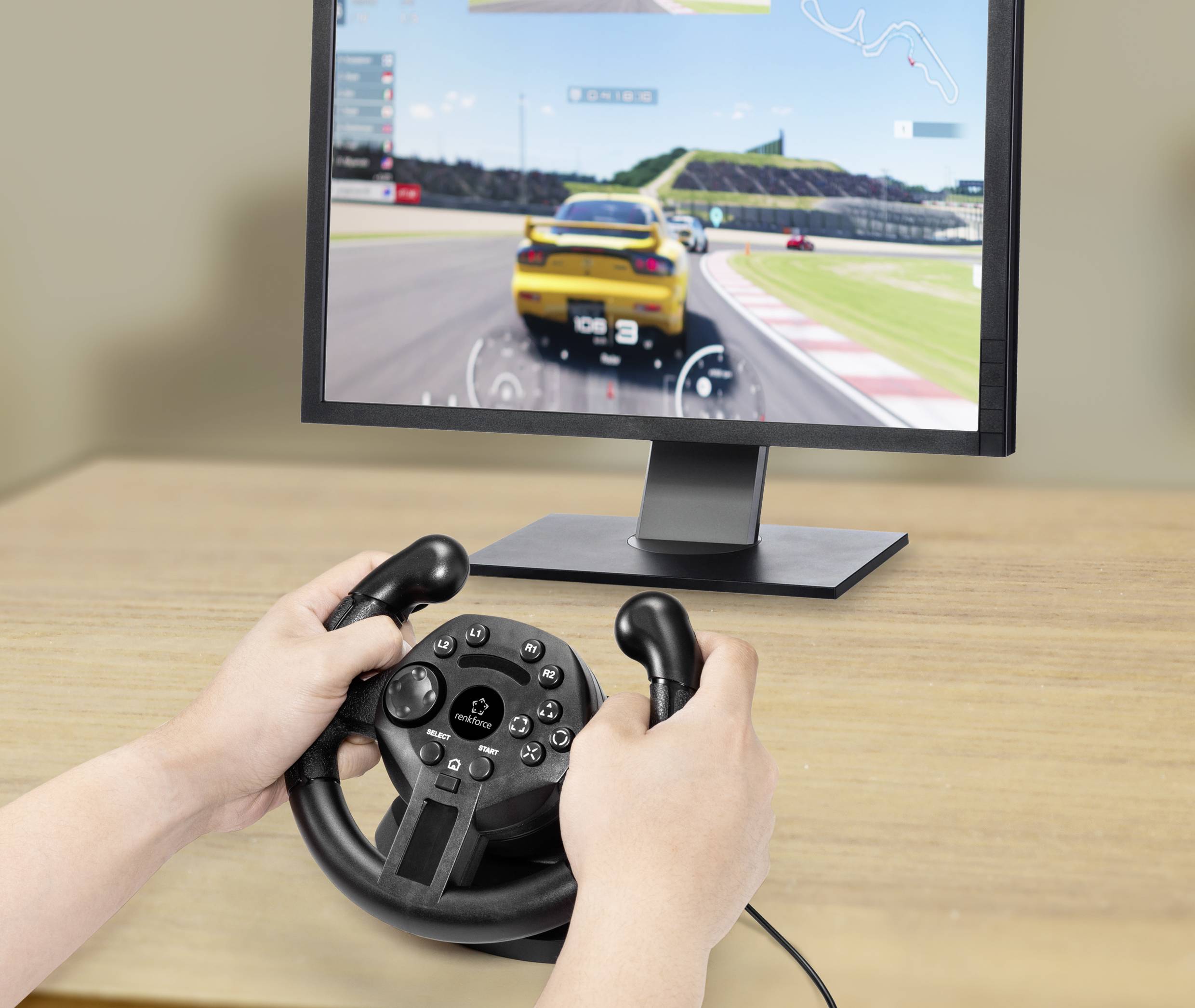 Renkforce RF-GW-200 Lenkrad USB PC, PlayStation 3 Schwarz inkl. Pedale