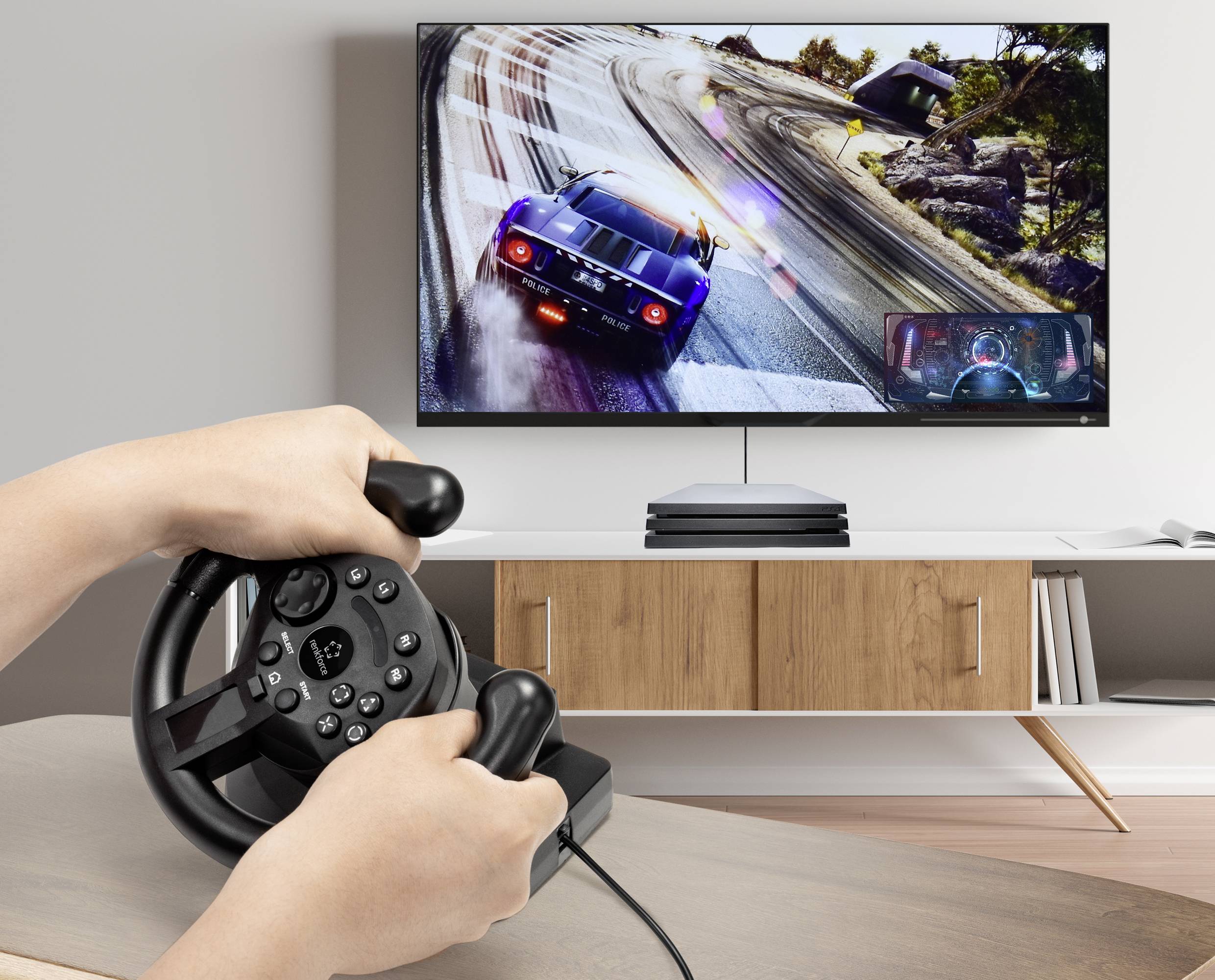 Renkforce RF-GW-200 Lenkrad USB PC, PlayStation 3 Schwarz inkl. Pedale