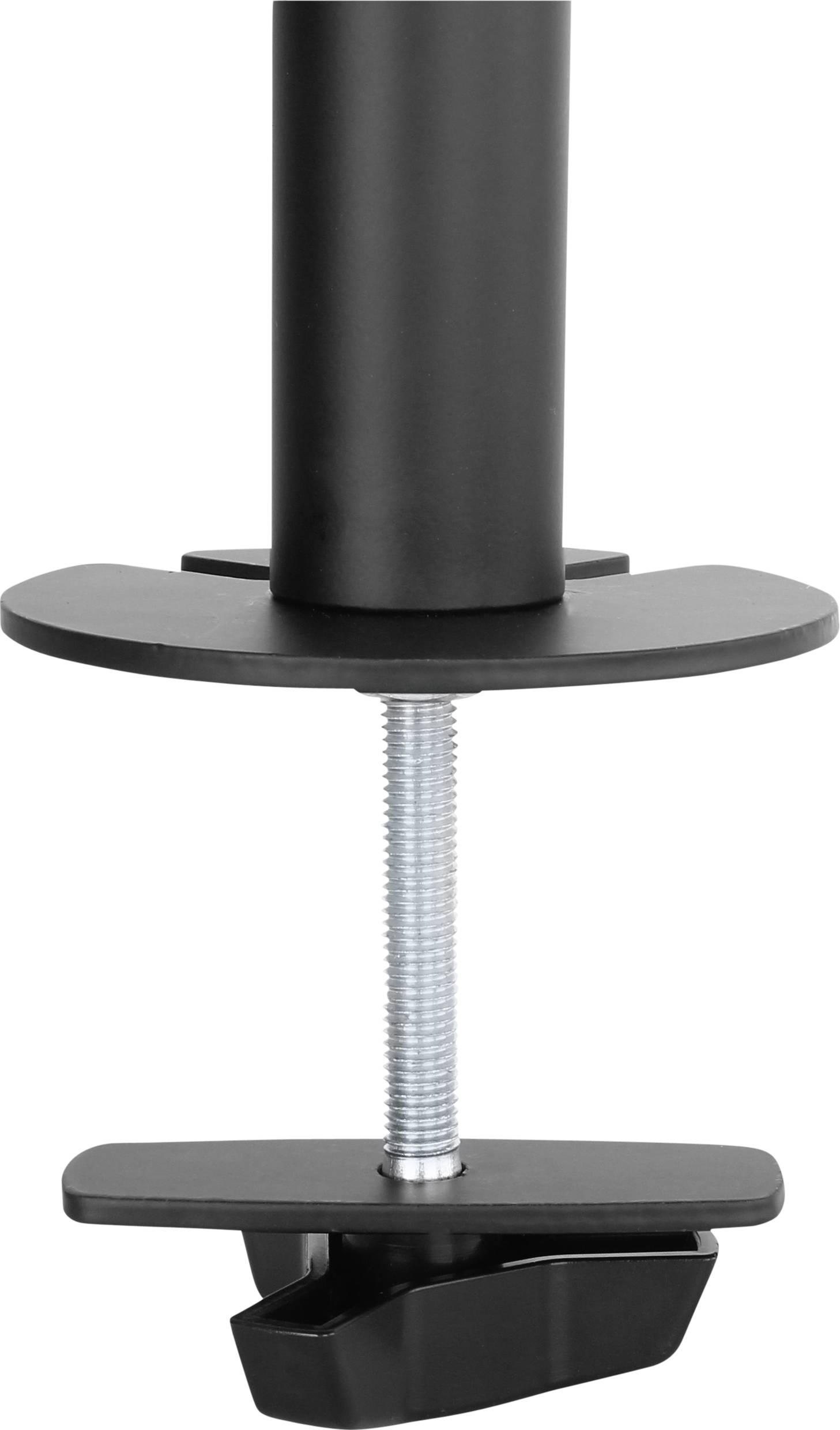 Schwarze Tischklemme mit Metallschraube zur Befestigung eines Tischgestells.