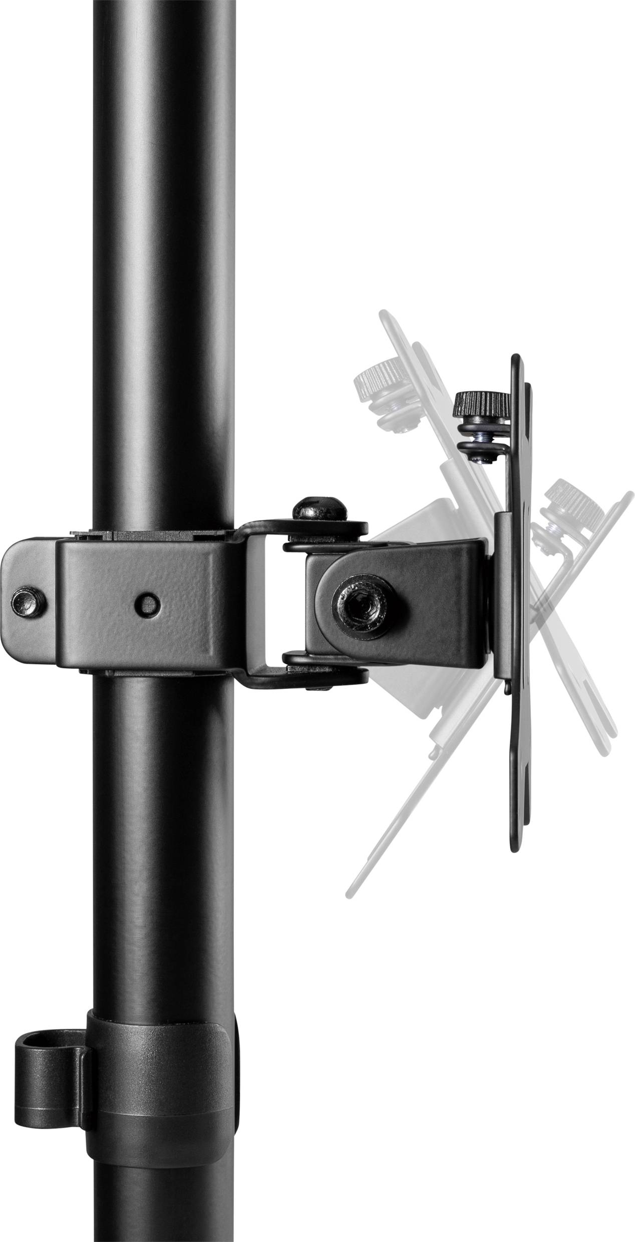 Halterung für ein Stativ mit verstellbarem Kopf, das zur Befestigung von Zubehör verwendet werden kann.