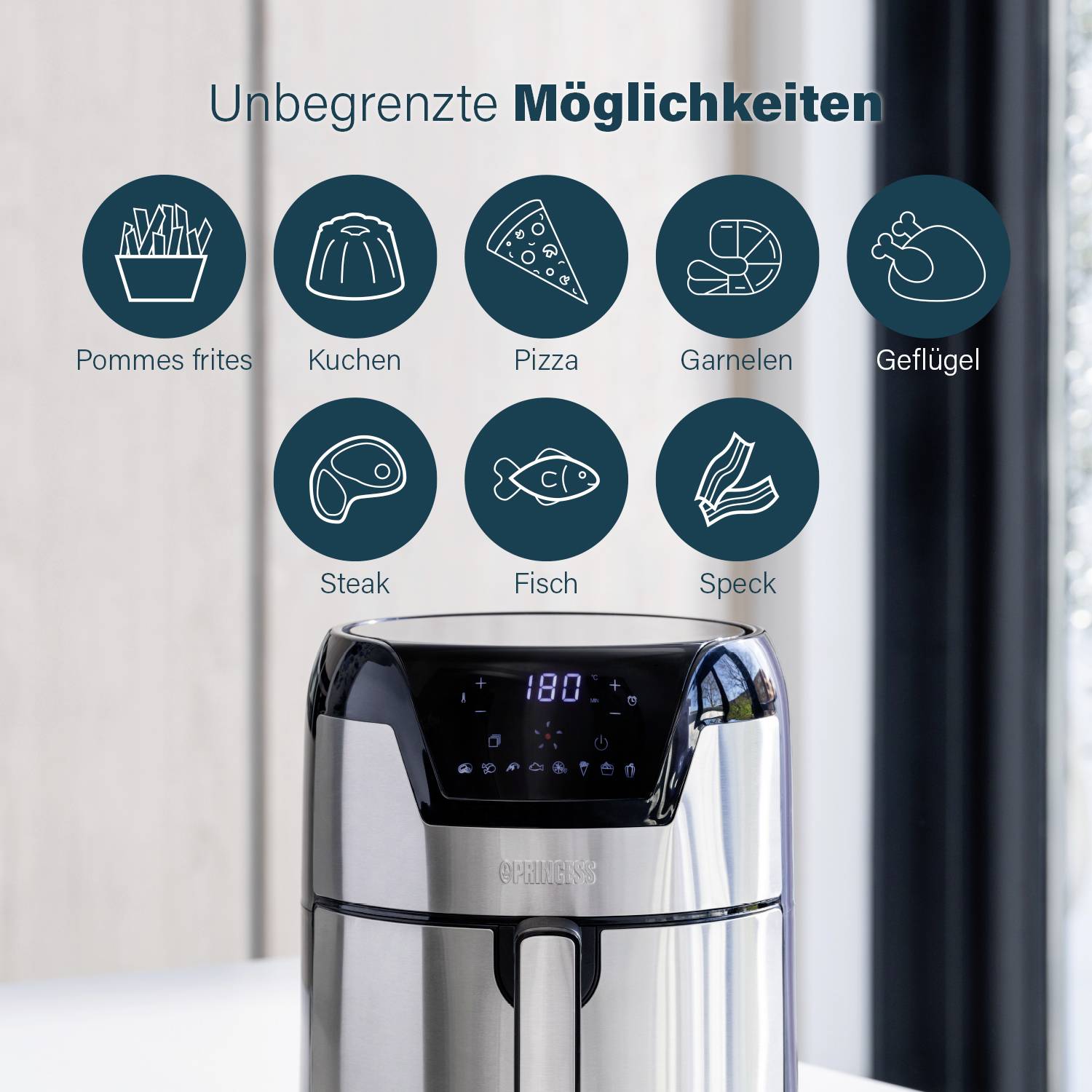 Princess 01.182026.01.001 Heißluft-Fritteuse 4.5 l 1500 W Überhitzungsschutz, Timerfunktion, mit Di