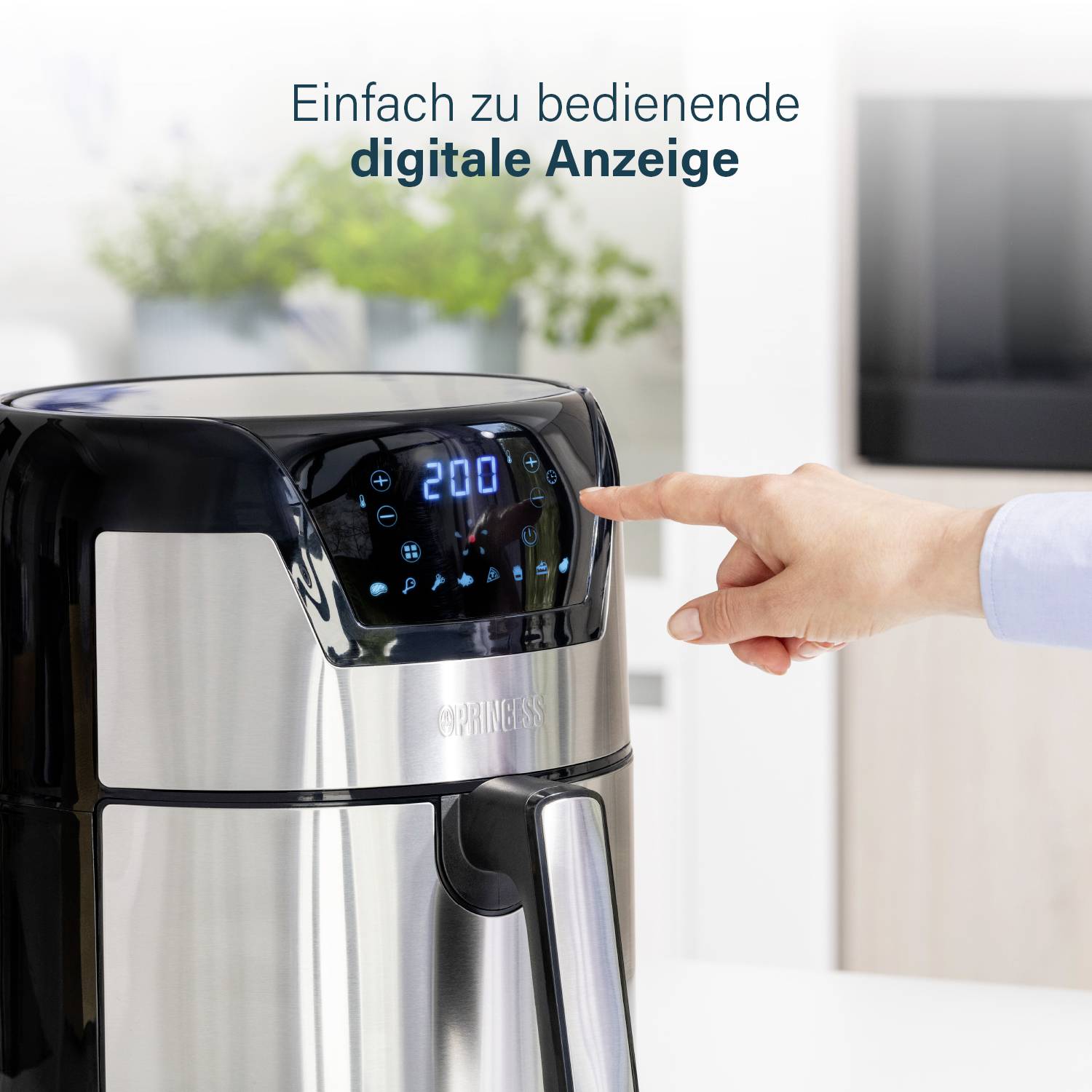 Princess 01.182026.01.001 Heißluft-Fritteuse 4.5l 1500W Überhitzungsschutz, Timerfunktion, mit Display Schwarz/Silber