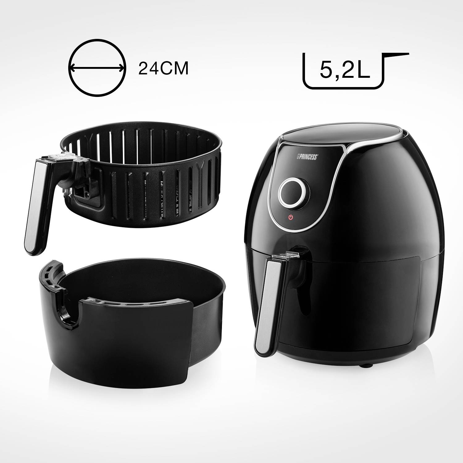 Princess 01.182055.01.001 Heißluft-Fritteuse 5.2 l 1700 W Antihaftbeschichtung, mit Display, Timerfunktion Schwarz