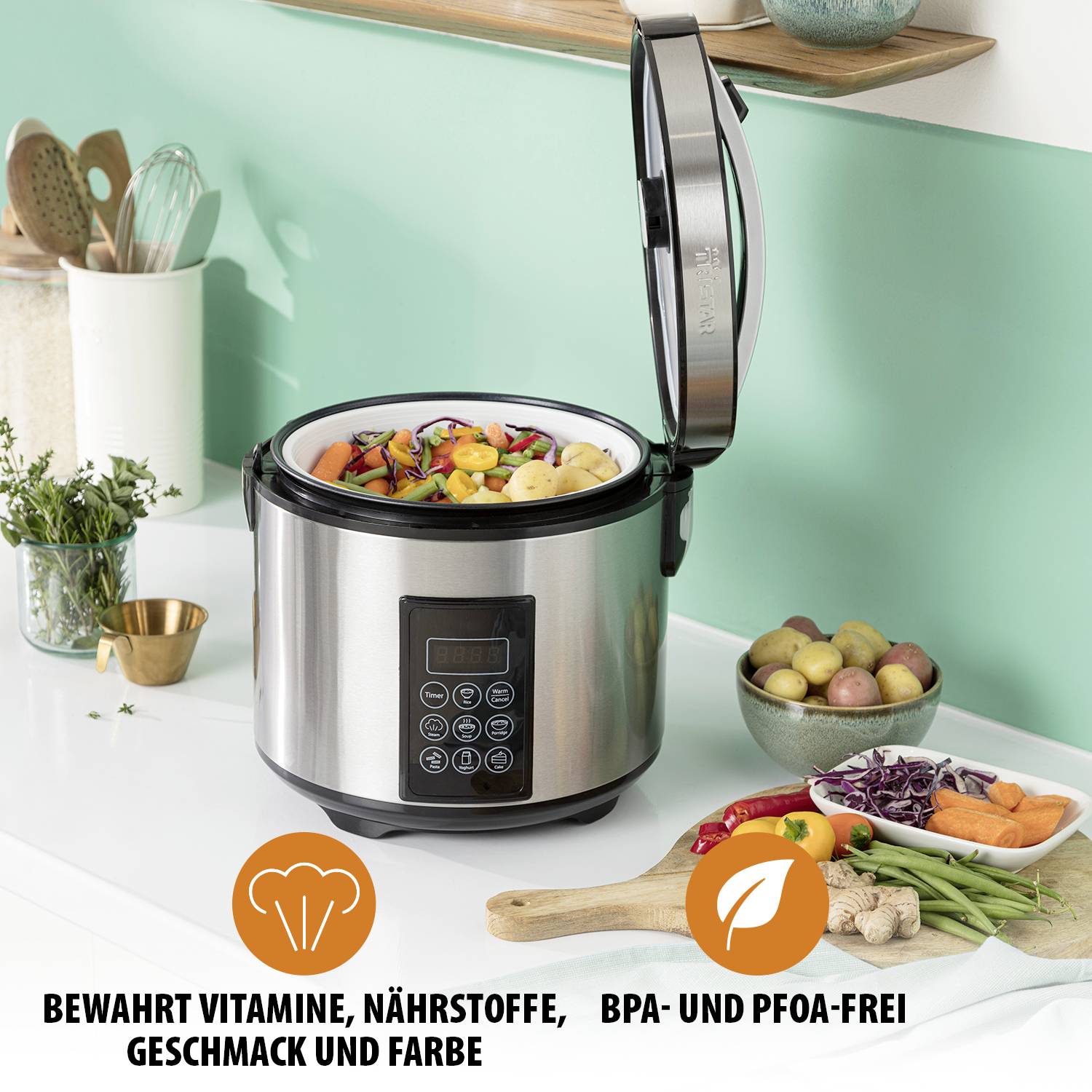 Tristar RK-6138 Dampfgarer mit Display, Reiskochfunktion, Antihaftbeschichtung, mit Messbecher, Tim