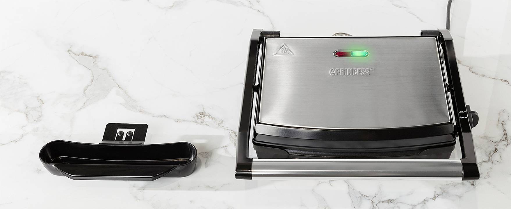 Princess 01.112425.01.001 Elektro Panini Grill Antihaftbeschichtung, Kontrollleuchte, klappbar Schwarz