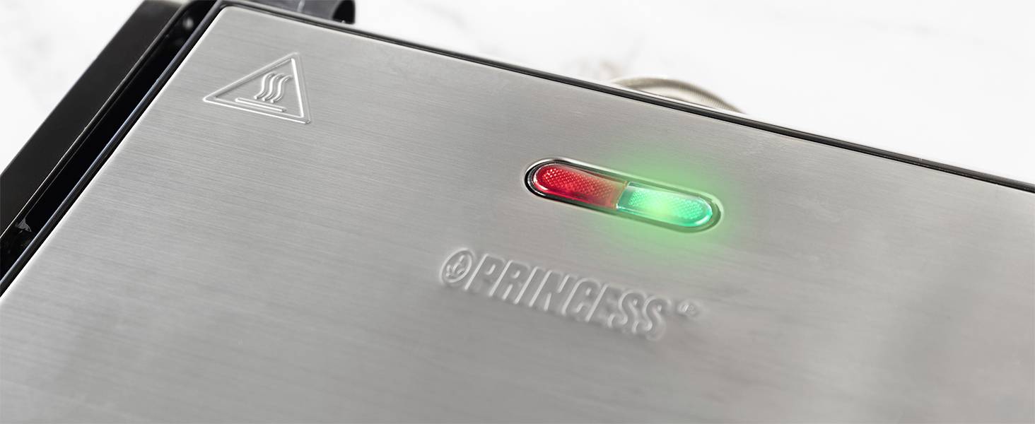 Princess 01.112425.01.001 Elektro Panini Grill Antihaftbeschichtung, Kontrollleuchte, klappbar Schwarz
