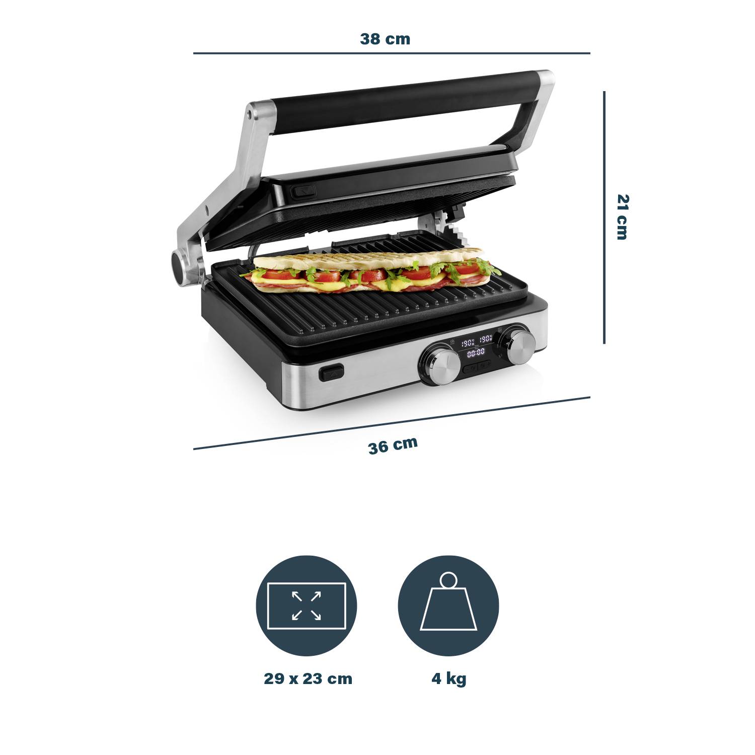 Princess 01.117310.01.001 Elektro Grill Antihaftbeschichtung, Timerfunktion Silber-Schwarz