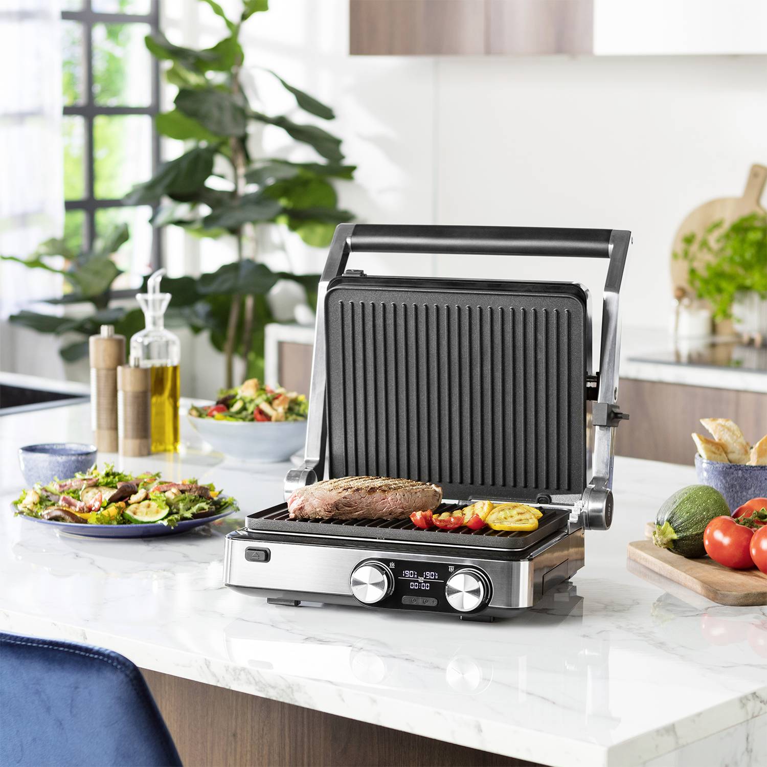 Princess 01.117310.01.001 Elektro Grill Antihaftbeschichtung, Timerfunktion Silber-Schwarz