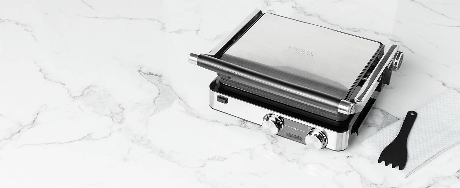 Princess 01.117310.01.001 Elektro Grill Antihaftbeschichtung, Timerfunktion Silber-Schwarz