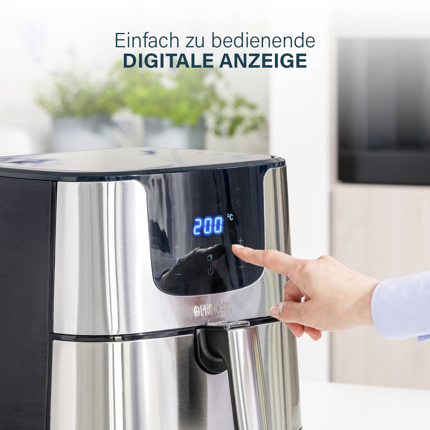 Princess 01.182060.01.001 Heißluft-Fritteuse 5.5l 1700W Antihaftbeschichtung, Timerfunktion, Überhitzungsschutz, mit Display