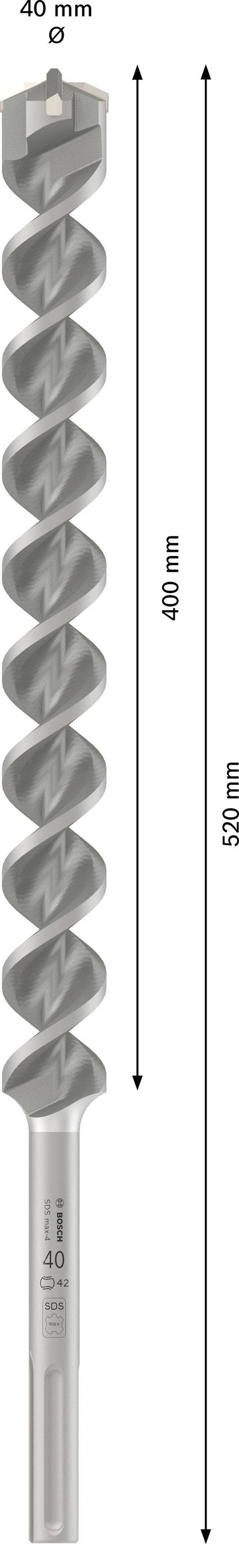 Bohrer mit Spiralform, Gesamtlänge 600 mm, Arbeitslänge 400 mm, Durchmesser 40 mm, geeignet zum Bohren von großen Löchern.