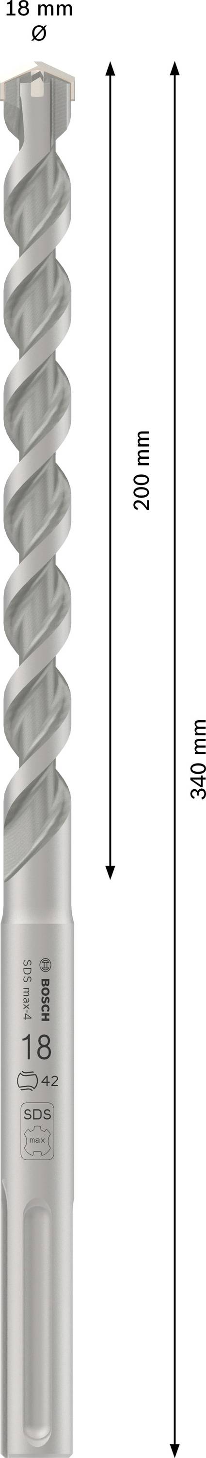 Bohrer mit einer Gesamtlänge von 340 mm und einem Durchmesser von 18 mm.