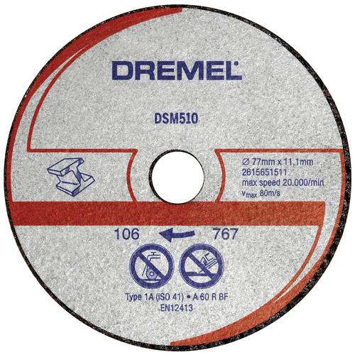 Dremel DSM510 2615S510JB Trennscheibe gerade 77mm 3 St. Aluminium, Kupfer, Gusseisen, Plexiglas, Vinyl, Kunststoff, Faser