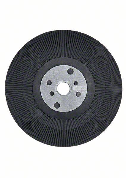 Schleifscheibe aus schwarzem Kunststoff mit kreisförmigem, metallischem Mittelteil und vier kleinen Löchern.