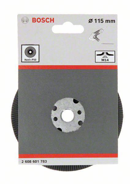 Bosch Trennscheibe, Durchmesser 115 mm, Befestigungsgröße M14, geeignet zum Schleifen, mit Zeichnungen für Anwendungsbereiche.