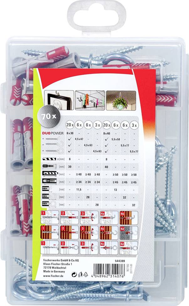 Fischer 544399 DUOPOWER + Haken Dübelsortiment 1 Set