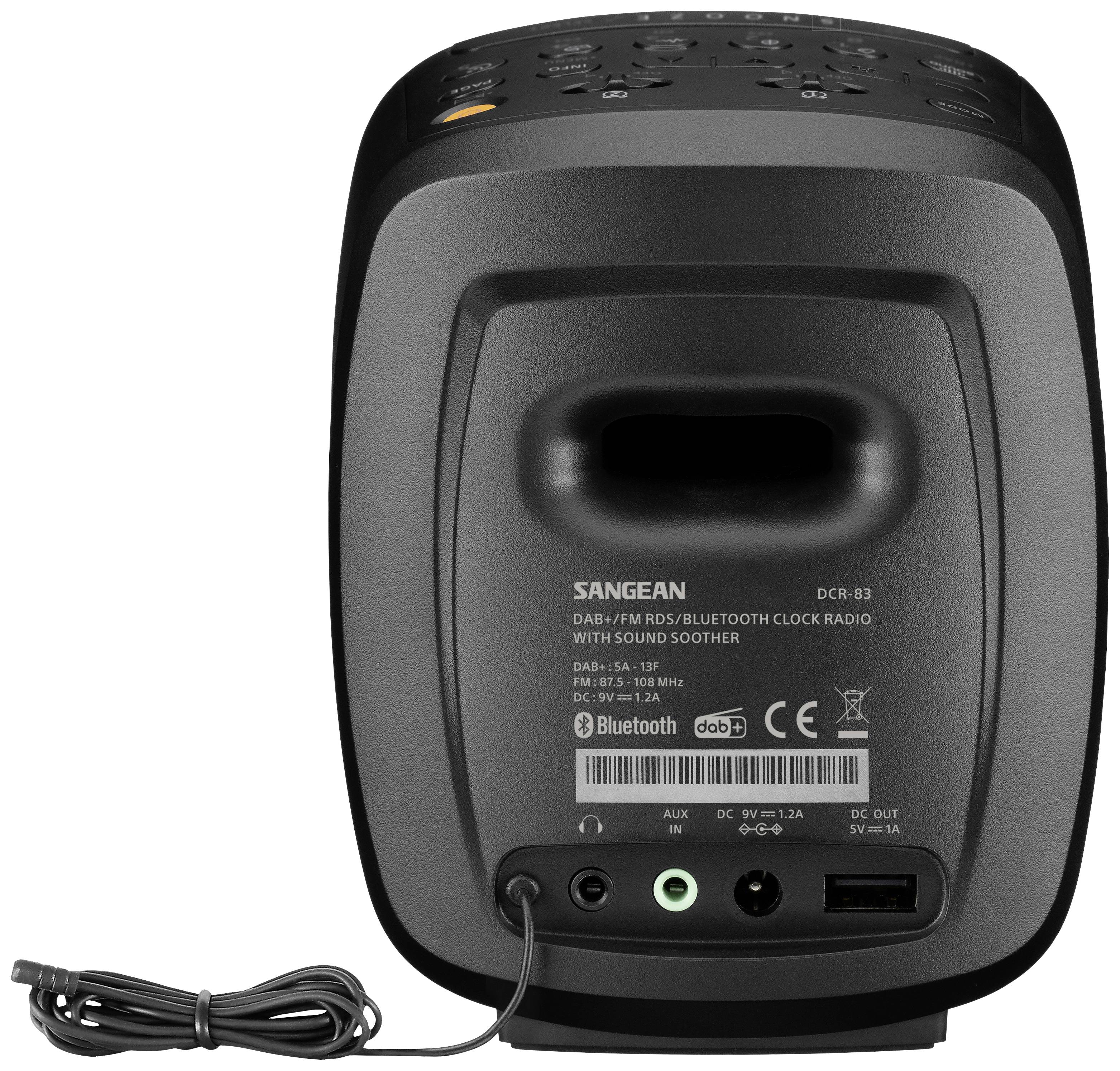 Sangean DCR-83 Tischradio DAB+, UKW AUX, Bluetooth®, USB Akku-Ladefunktion, Weckfunktion Schwarz