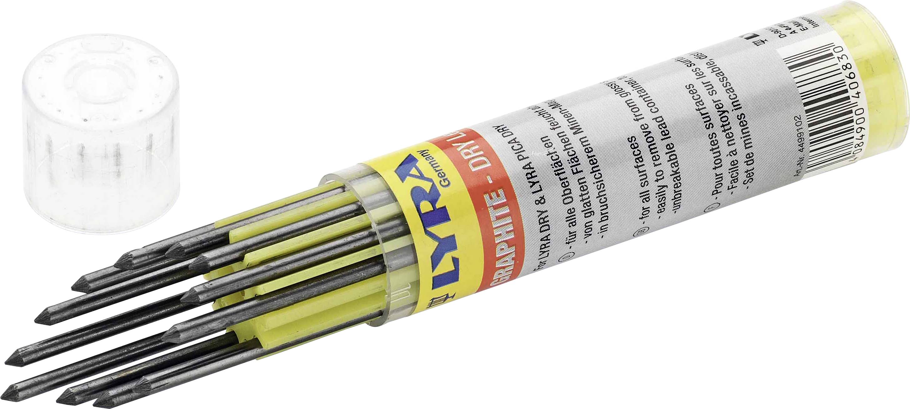 Eine Plastikverpackung mit mehreren Lyra Trocken-Grafitminen, die für technische Zeichnungen oder Bastelarbeiten verwendet werden.