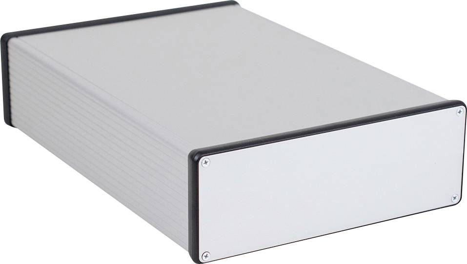 Metallgehäuse mit Schraubverschlüssen an den Ecken, geeignet für elektronische Geräte oder Verkabelungen.