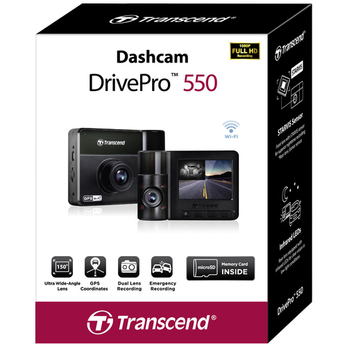 Transcend DrivePro 550B Dashcam mit GPS Blickwinkel horizontal max.=150° 12  V, 24V WLAN, Akku, Innenraumkamera