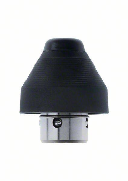 Bohrfutter, konisch geformt, schwarz mit metallischen Details unten. Geeignet zur Aufnahme und Wechsel von Bohrköpfen in Bohrmaschinen.