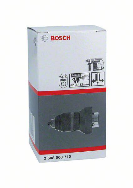Bosch-Adapterverpackung, SDS plus, 1,5-13 mm. Abgebildet ist ein Bohrhammeradapter vor grauem Hintergrund.